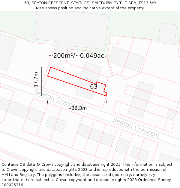 63, SEATON CRESCENT, STAITHES, SALTBURN-BY-THE-SEA, TS13 5AY: Plot and title map