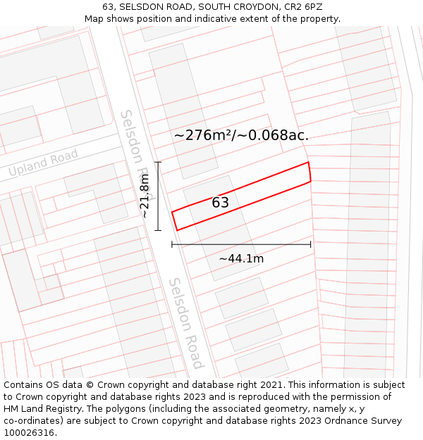 63, SELSDON ROAD, SOUTH CROYDON, CR2 6PZ: Plot and title map