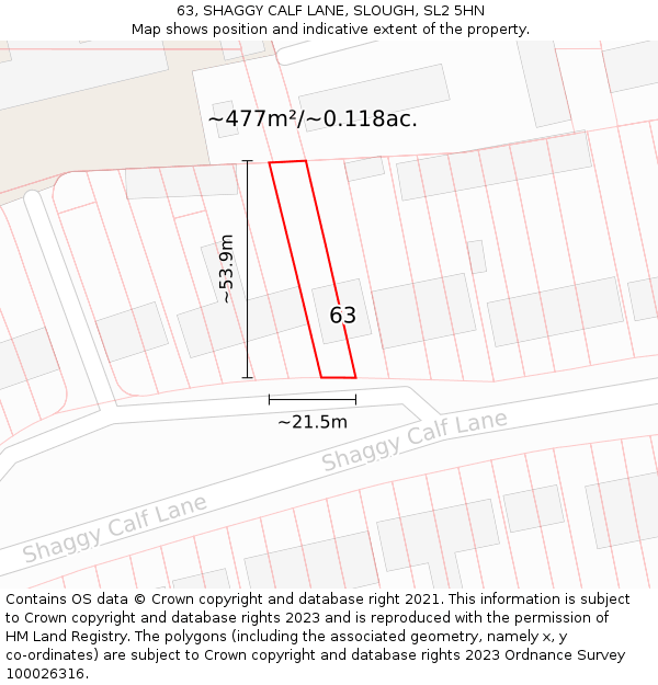 63, SHAGGY CALF LANE, SLOUGH, SL2 5HN: Plot and title map