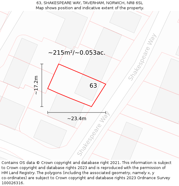 63, SHAKESPEARE WAY, TAVERHAM, NORWICH, NR8 6SL: Plot and title map