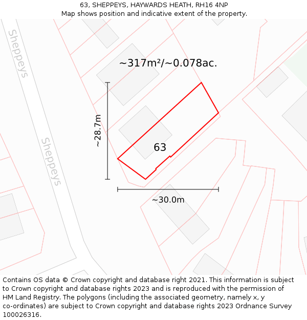 63, SHEPPEYS, HAYWARDS HEATH, RH16 4NP: Plot and title map