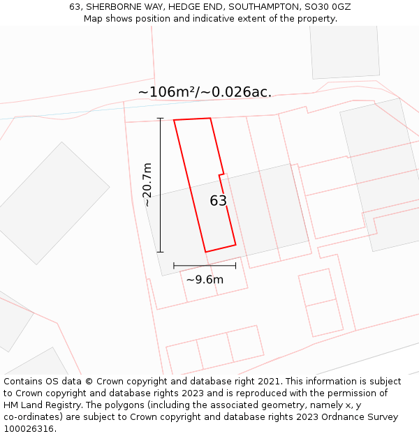 63, SHERBORNE WAY, HEDGE END, SOUTHAMPTON, SO30 0GZ: Plot and title map