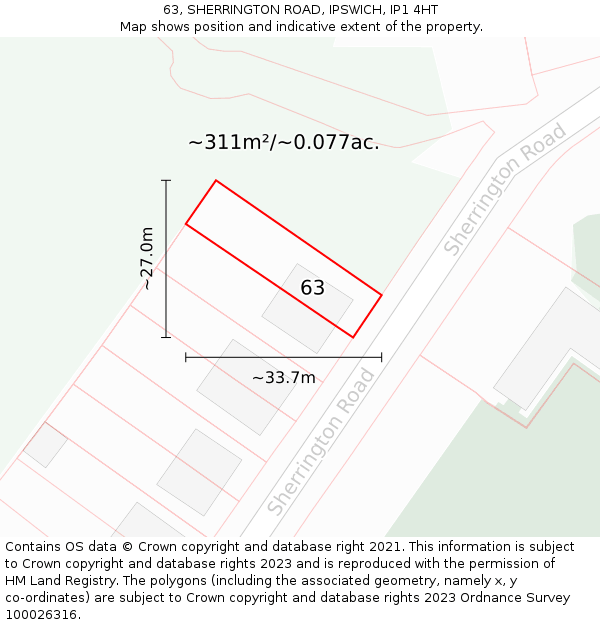 63, SHERRINGTON ROAD, IPSWICH, IP1 4HT: Plot and title map