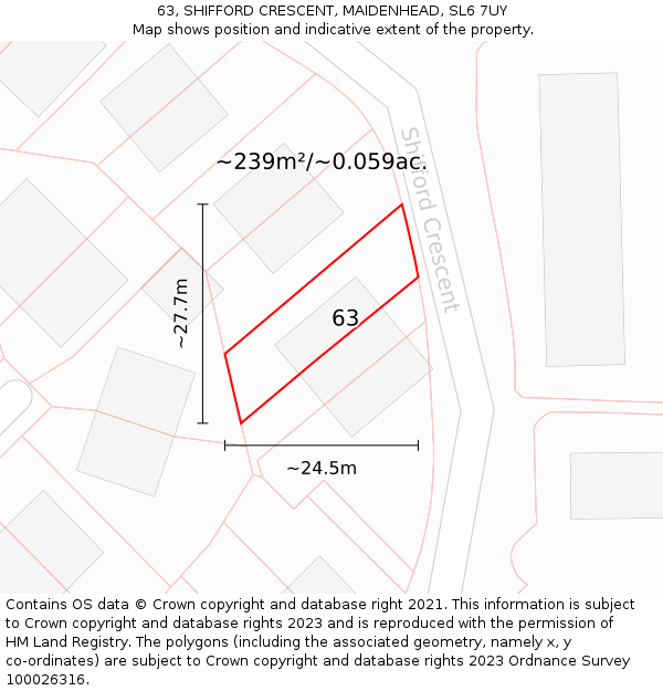 63, SHIFFORD CRESCENT, MAIDENHEAD, SL6 7UY: Plot and title map