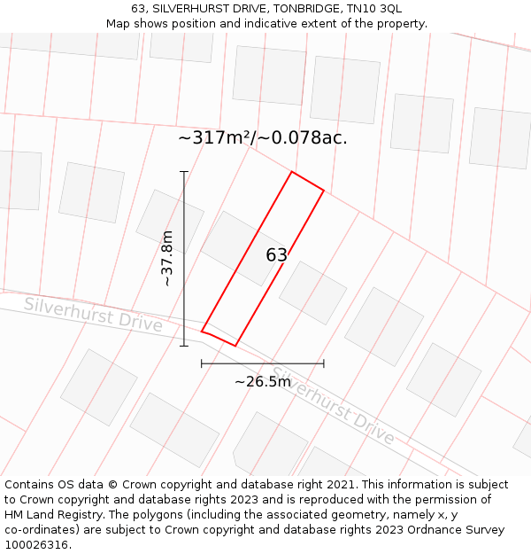 63, SILVERHURST DRIVE, TONBRIDGE, TN10 3QL: Plot and title map