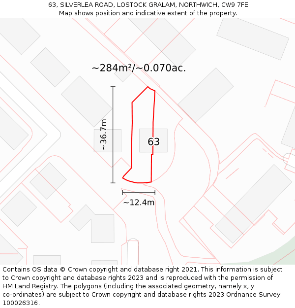 63, SILVERLEA ROAD, LOSTOCK GRALAM, NORTHWICH, CW9 7FE: Plot and title map