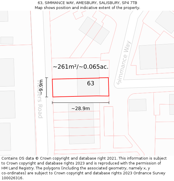 63, SIMMANCE WAY, AMESBURY, SALISBURY, SP4 7TB: Plot and title map