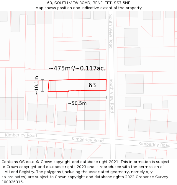 63, SOUTH VIEW ROAD, BENFLEET, SS7 5NE: Plot and title map