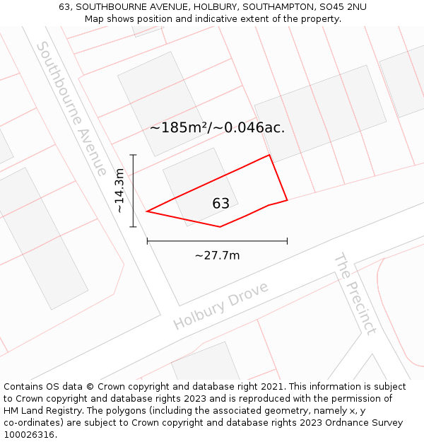 63, SOUTHBOURNE AVENUE, HOLBURY, SOUTHAMPTON, SO45 2NU: Plot and title map