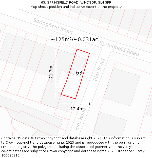 63, SPRINGFIELD ROAD, WINDSOR, SL4 3PR: Plot and title map
