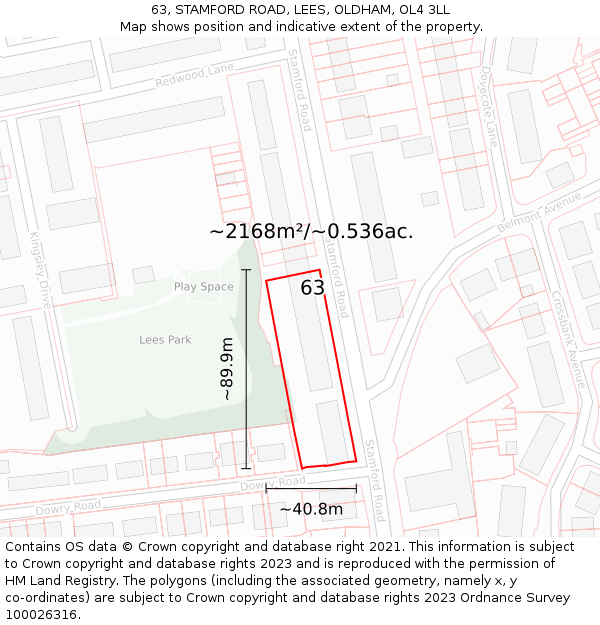 63, STAMFORD ROAD, LEES, OLDHAM, OL4 3LL: Plot and title map