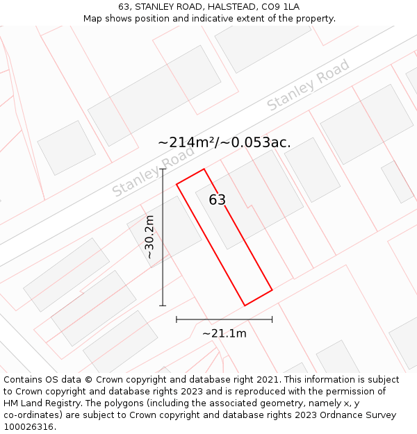 63, STANLEY ROAD, HALSTEAD, CO9 1LA: Plot and title map