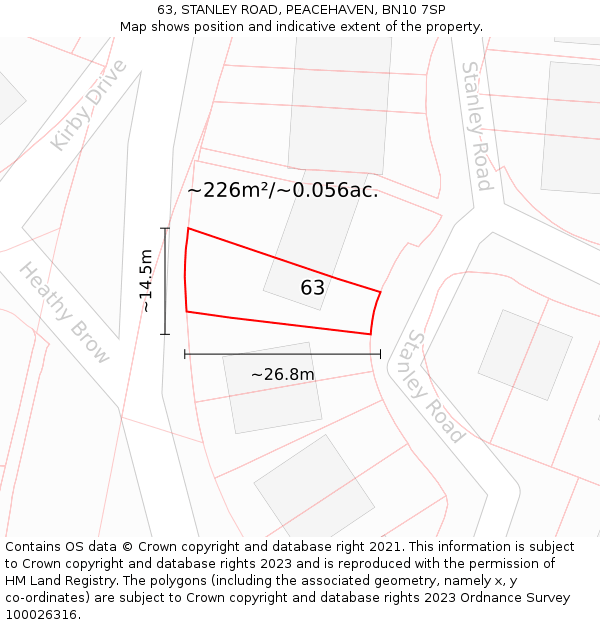 63, STANLEY ROAD, PEACEHAVEN, BN10 7SP: Plot and title map