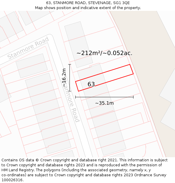 63, STANMORE ROAD, STEVENAGE, SG1 3QE: Plot and title map