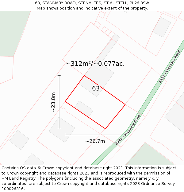 63, STANNARY ROAD, STENALEES, ST AUSTELL, PL26 8SW: Plot and title map