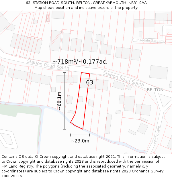 63, STATION ROAD SOUTH, BELTON, GREAT YARMOUTH, NR31 9AA: Plot and title map