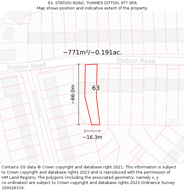 63, STATION ROAD, THAMES DITTON, KT7 0PA: Plot and title map