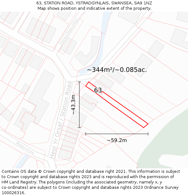 63, STATION ROAD, YSTRADGYNLAIS, SWANSEA, SA9 1NZ: Plot and title map