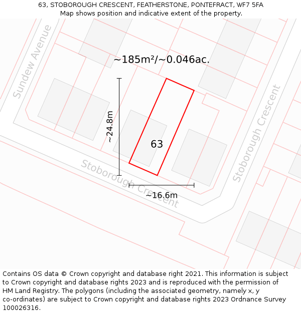 63, STOBOROUGH CRESCENT, FEATHERSTONE, PONTEFRACT, WF7 5FA: Plot and title map