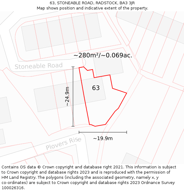 63, STONEABLE ROAD, RADSTOCK, BA3 3JR: Plot and title map