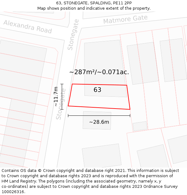 63, STONEGATE, SPALDING, PE11 2PP: Plot and title map