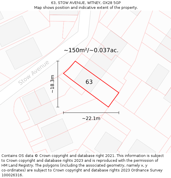 63, STOW AVENUE, WITNEY, OX28 5GP: Plot and title map