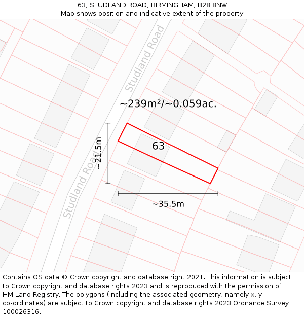 63, STUDLAND ROAD, BIRMINGHAM, B28 8NW: Plot and title map