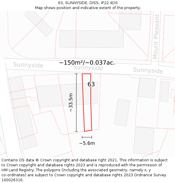 63, SUNNYSIDE, DISS, IP22 4DS: Plot and title map