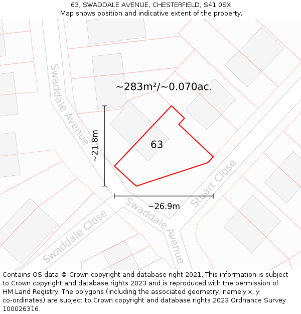 63, SWADDALE AVENUE, CHESTERFIELD, S41 0SX: Plot and title map