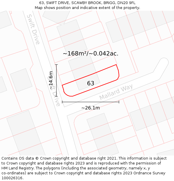 63, SWIFT DRIVE, SCAWBY BROOK, BRIGG, DN20 9FL: Plot and title map