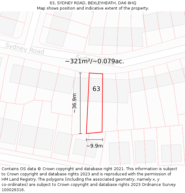 63, SYDNEY ROAD, BEXLEYHEATH, DA6 8HQ: Plot and title map