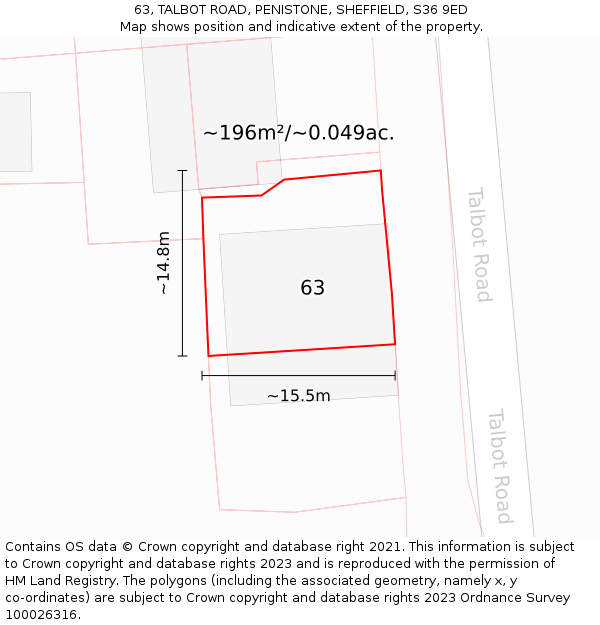 63, TALBOT ROAD, PENISTONE, SHEFFIELD, S36 9ED: Plot and title map