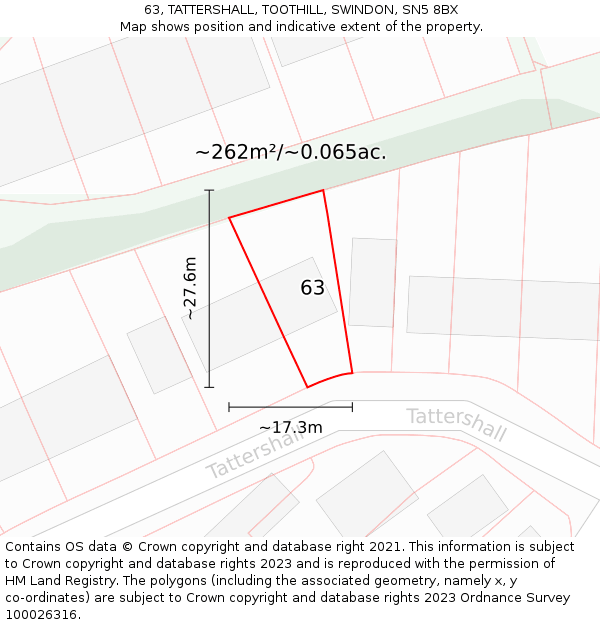 63, TATTERSHALL, TOOTHILL, SWINDON, SN5 8BX: Plot and title map