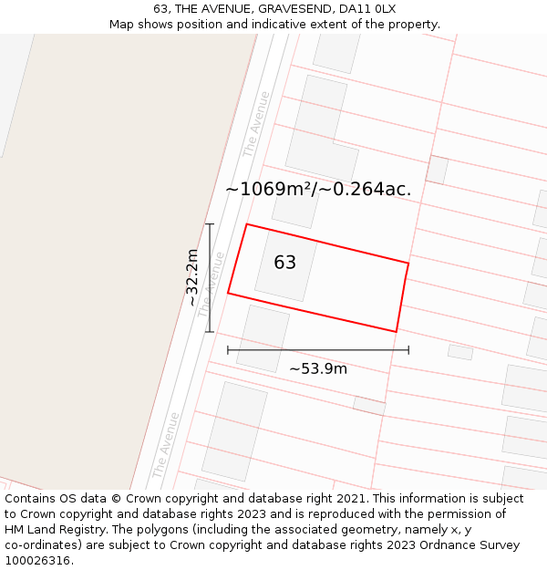 63, THE AVENUE, GRAVESEND, DA11 0LX: Plot and title map