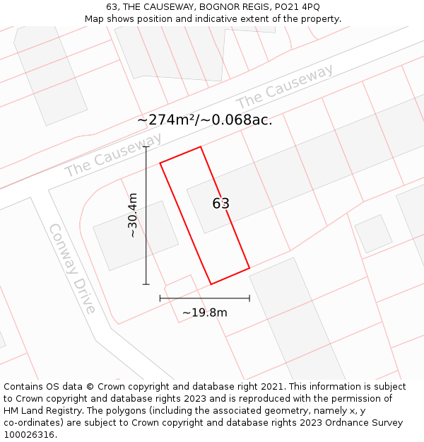 63, THE CAUSEWAY, BOGNOR REGIS, PO21 4PQ: Plot and title map