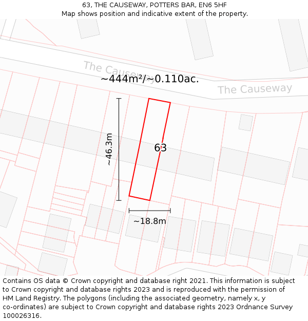 63, THE CAUSEWAY, POTTERS BAR, EN6 5HF: Plot and title map