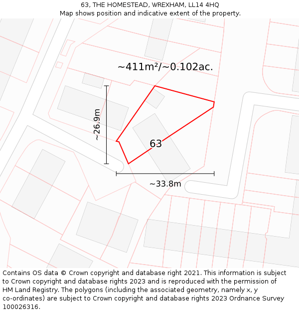 63, THE HOMESTEAD, WREXHAM, LL14 4HQ: Plot and title map