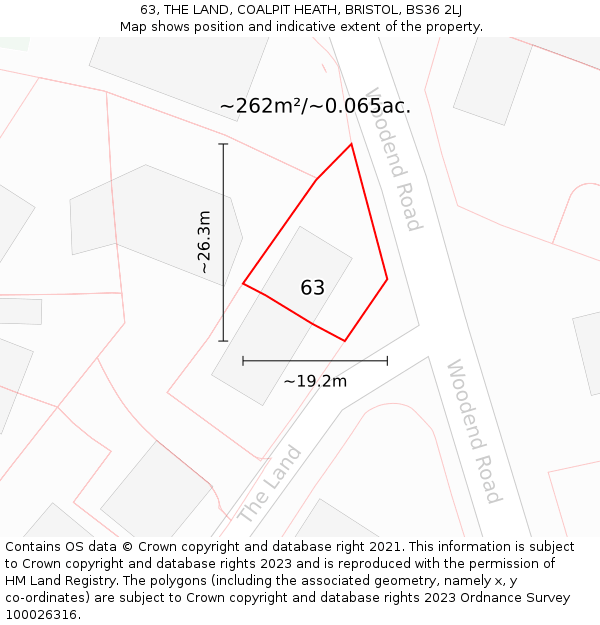 63, THE LAND, COALPIT HEATH, BRISTOL, BS36 2LJ: Plot and title map