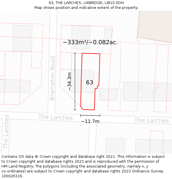 63, THE LARCHES, UXBRIDGE, UB10 0DN: Plot and title map