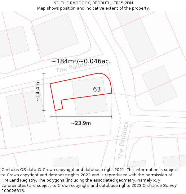 63, THE PADDOCK, REDRUTH, TR15 2BN: Plot and title map