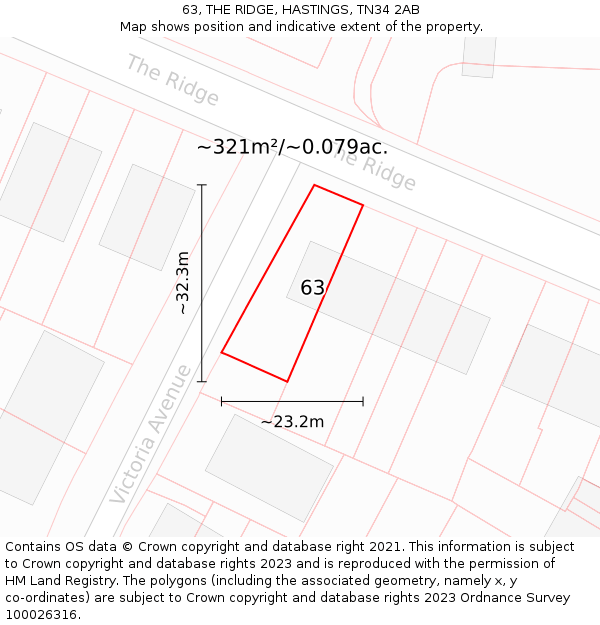 63, THE RIDGE, HASTINGS, TN34 2AB: Plot and title map