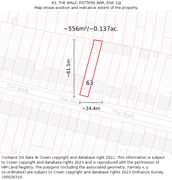 63, THE WALK, POTTERS BAR, EN6 1QJ: Plot and title map