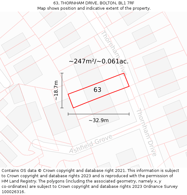 63, THORNHAM DRIVE, BOLTON, BL1 7RF: Plot and title map