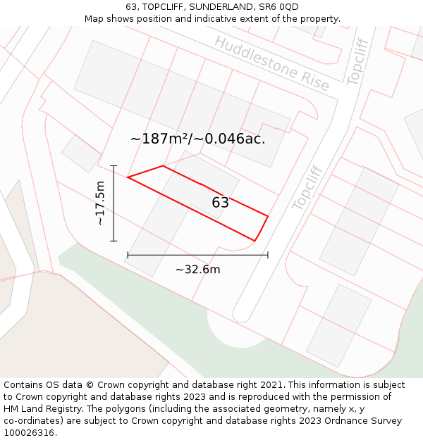 63, TOPCLIFF, SUNDERLAND, SR6 0QD: Plot and title map