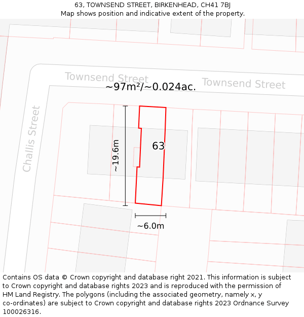 63, TOWNSEND STREET, BIRKENHEAD, CH41 7BJ: Plot and title map