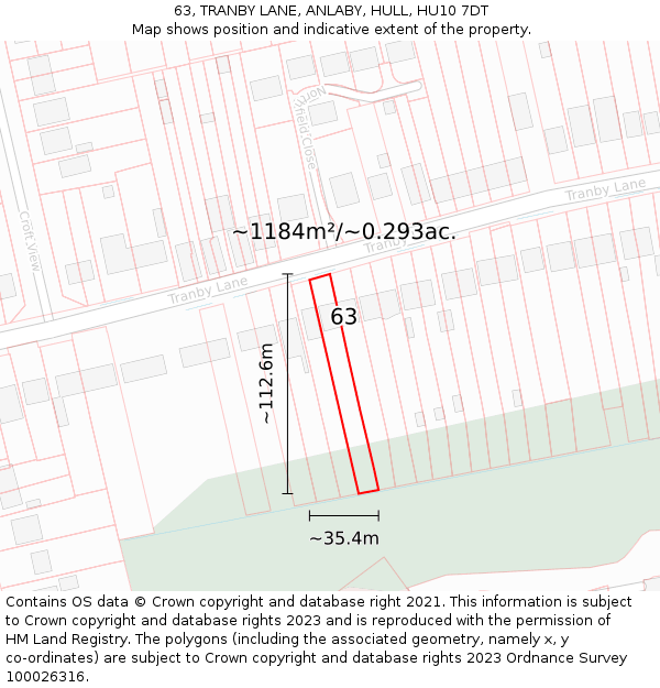 63, TRANBY LANE, ANLABY, HULL, HU10 7DT: Plot and title map