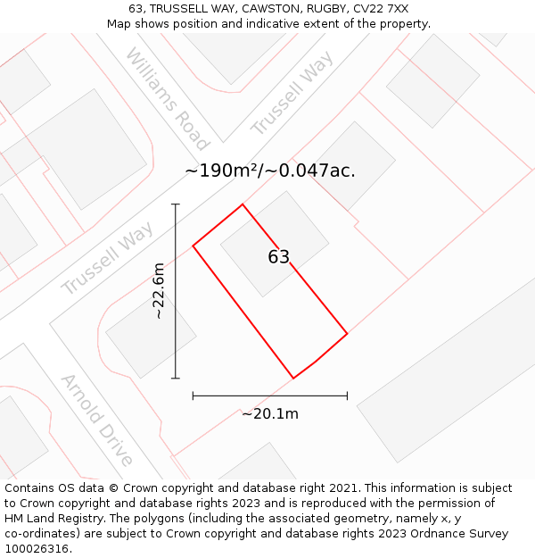 63, TRUSSELL WAY, CAWSTON, RUGBY, CV22 7XX: Plot and title map