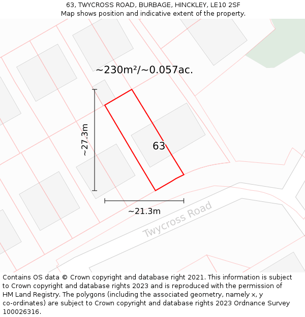 63, TWYCROSS ROAD, BURBAGE, HINCKLEY, LE10 2SF: Plot and title map