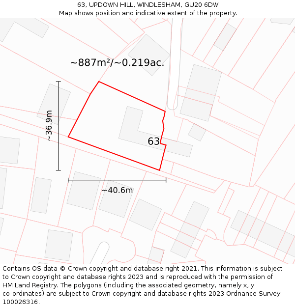 63, UPDOWN HILL, WINDLESHAM, GU20 6DW: Plot and title map