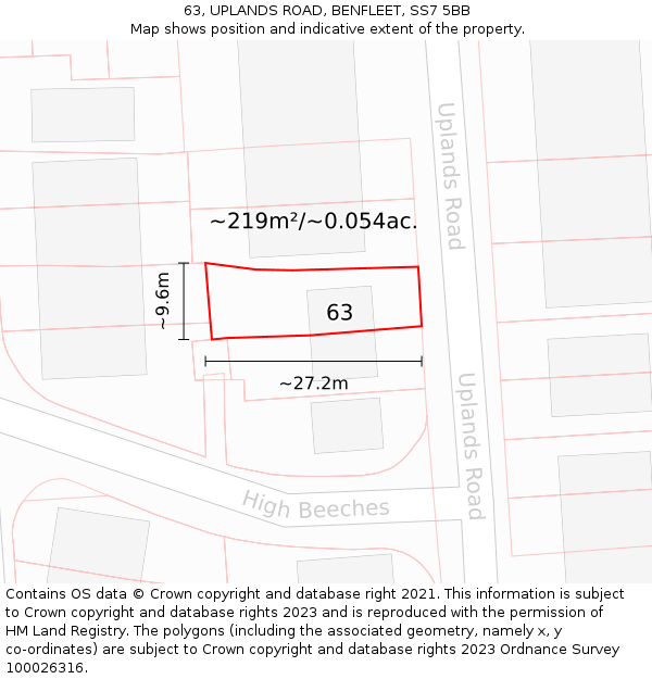 63, UPLANDS ROAD, BENFLEET, SS7 5BB: Plot and title map